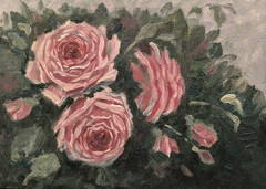 TEXTURED IMPASTO Flowers ANTIQUE PINK VINTAGE ROSES Original Art OIL Painting A4
