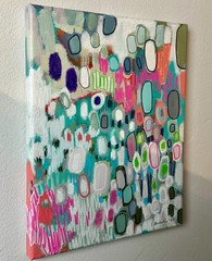 Contemporary Abstract Teal Painting 8×10” Original on Canvas