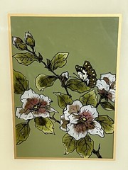 Reverse Glass Painting Set 2 Floral Butterfly Design Dogwood VTG Wood Frames SEE