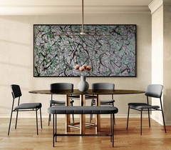 Original Abstract Painting One of a Kind Green Grey XXL Canvas Wall Art