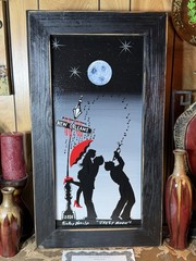 Ricky Charles Jazzy Moon Katrina Wood Painting New Orleans Folk Art 28×16 COA
