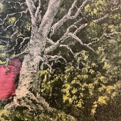 Vintage 70s landscape pink castle original painting hand painted by Robins