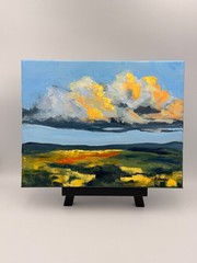Original Acrylic Painting R Stevens Impressionist Landscape Dramatic Sky Fields