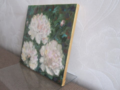 peonies original oil painting, white peonies wall art, square flower painting