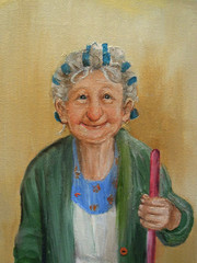 Den-667 Dengel „SCRUB WOMAN“ oil painting 24″ tall X 12″