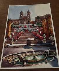 PIAZZA NAVONNA ROME ORIGINAL WATERCOLOR PAINTING SIGNED