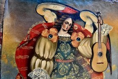 Vtg LOVELY Archangel Angel MUSICA GUITAR Cusco School Peru Original Oil Painting