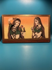 Vintage Wooden Crushed Gemstone Painting Glass Bani Thani, Indian Princess