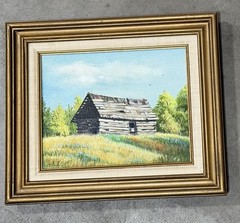 Veg Landscape Painting Framed Summer Field Rustic Folk Art 14×12 Signed