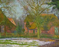 Painting Ernst Eitner 1867-1955 „Courtyard in Hummelsbüttel“ 42 x 50 cm