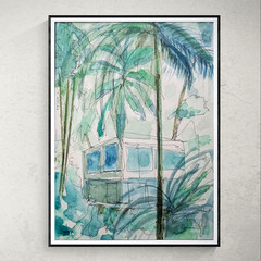 Original Art. Acrylic on Heavy Art Paper. 9×12 inches. ‚House in the Palms‘