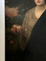 Large Antique Portrait 19th Century Master Woman Apples Glowing Landscape 46″