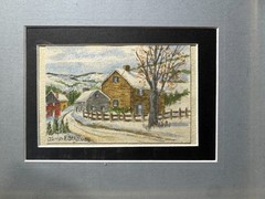 Alma Strause (1902 – 1995) „Farm In Winter Landscape“ WC Painting-Signed/Framed