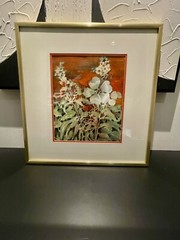 Floral Watercolor On Art Rice Paper Signed ELEANOR MARTIN ARTIST ARLINGTON TEXAS