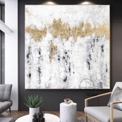 Abstract Minimalist Hand Painted Gold Leaf Oil Painting Canvas Painting Decor