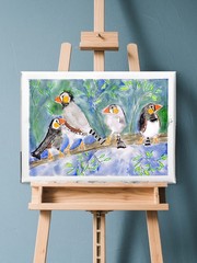 Zebra Finches Contemporary Impressionist Original Watercolor 11×14 Paper Signed