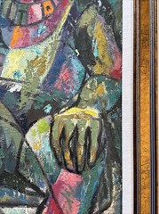 MID CENTURY PAINTING VINTAGE MODERNIST CUBIST CUBISM PORTRAIT BIRD PARROT MAN
