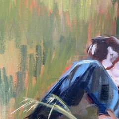 Man with Dog Original Oil Painting Figurative Landscape Contemporary Art OOAK