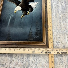 VTG Black Velvet Ortiz Signed American Bald Eagle Painting 13” x 22” 1970s