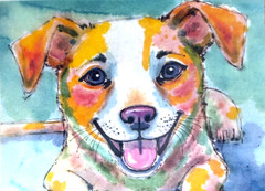 OOAK Puppy ACEO Mixed Media Art Cute Dog Miniature Collectible by AdriO