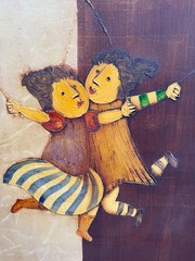 J. Roybal Original Oil Painting 2 Girls Jumping Rope, Signed, Framed
