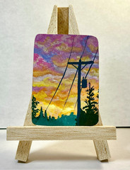 ACEO Original Art Card Power Lines 2.5×3.5 gouache painting