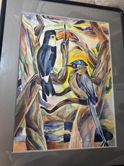 Robert Douglas Miller (1908 – 1982) „Two Birds“ Watercolor Painting – Framed