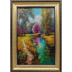 Original Oil Painting Forest Landscape with River 6×4 in Signed Framed