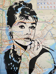Unique Audrey Hepburn Handpainted Acrylic Art on a NYC Subway Map 23×32″