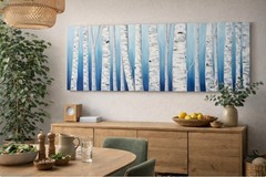Large Birch Forest Landscape Acrylic painting Blue White 122 x 41 cm