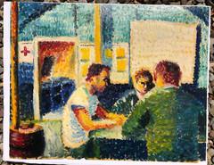 Three Men Sitting at a Table Fauvist Oil Painting-C. 1955-Israel Louis Winarsky