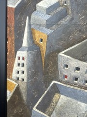 JORDI PINTO PAINTING CITYSCAPE ROOFTOPS CITY ARCHITECTURE CUBISM MODERNIST SMALL