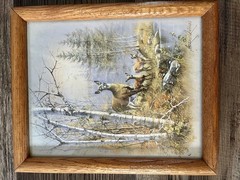 2 Vntg Deer Buck Framed/signed Oil Foil Paintings Art Landscape Hunting Woodland
