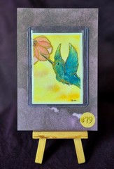 “Morning’s Glow” MM#79-ACEO Watercolor OOAK Hummingbird Flower Gold Accent