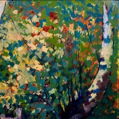 Vintage Framed Figurative Oil on Board „Woman in the Garden“ By Donald Roy Purdy