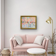 KADLIC Original Oil Painting Modern Abstract Landscape Pinks Gold Gilt 22” Frame