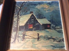Rare~Mary Altha Nims~Original Oil Board Painting~Moonlit House~Winters Night~Art