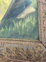 Large Antique Original Oil ? Tapestry Painting Farm Landscape 43”Wx30”Tall