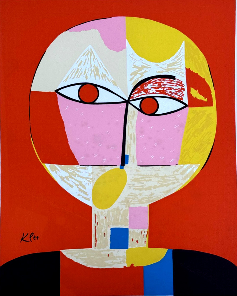 VINTAGE PAUL KLEE HAND PULLED SILKSCREEN PAINTING ABSTRACT HEAD OF A MAN CUBISM