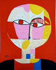 VINTAGE PAUL KLEE HAND PULLED SILKSCREEN PAINTING ABSTRACT HEAD OF A MAN CUBISM