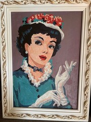 Set of 2 Framed Unique Hand Painted (by Number) Artwork w/Fancy Lady as Subject