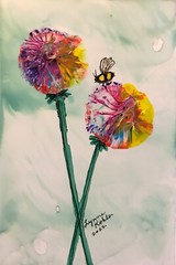 Original painting 4×6″ textured sparkly Flowers bumblebee by Lynne Kohler