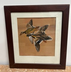 Vintage Original Signed Mary S Gerstenberg Mallard Ducks Watercolor Painting