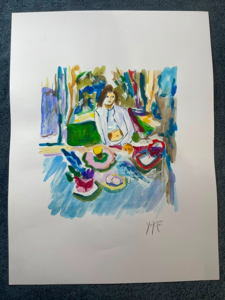MANOUCHER YEKTAI (15.7x 11.8 in) painting on old paper signed stamped