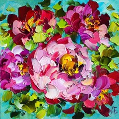 original oil painting Rose Peony Pink Red Flowers Impasto Floral art 6*6 inch