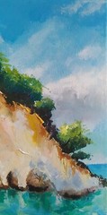acrylic painting on canvas original handmade art with seascape 16 in by 12 in