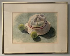 Utah Artist EDITH EDIE ROBERSON Untitled Pastel Tennis Subject Matter 18 1/4”