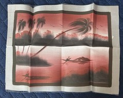 (BL) India vintage hand painting on cloth Seaside view 8.5 x 11.5 Inches