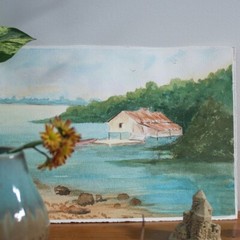 Vintage Beach House? Lake House? Anonymous Watercolor on Sheet