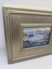 Haruko Evans Monterey Bay Harbor Oil Painting Framed 13×11